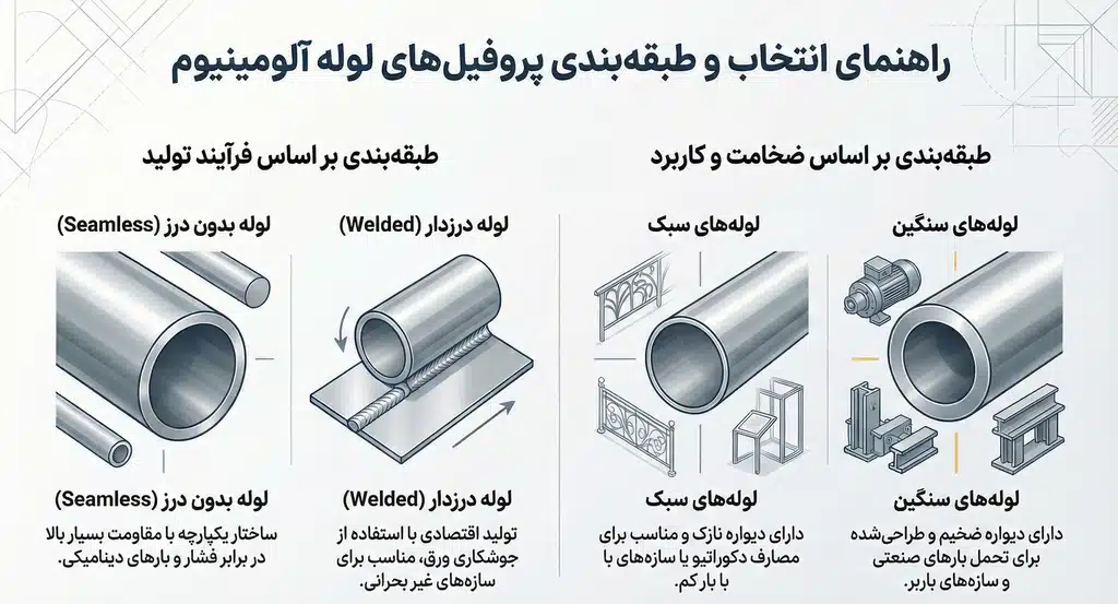 انواع پروفیل آلومینیوم لوله از نظر ساخت