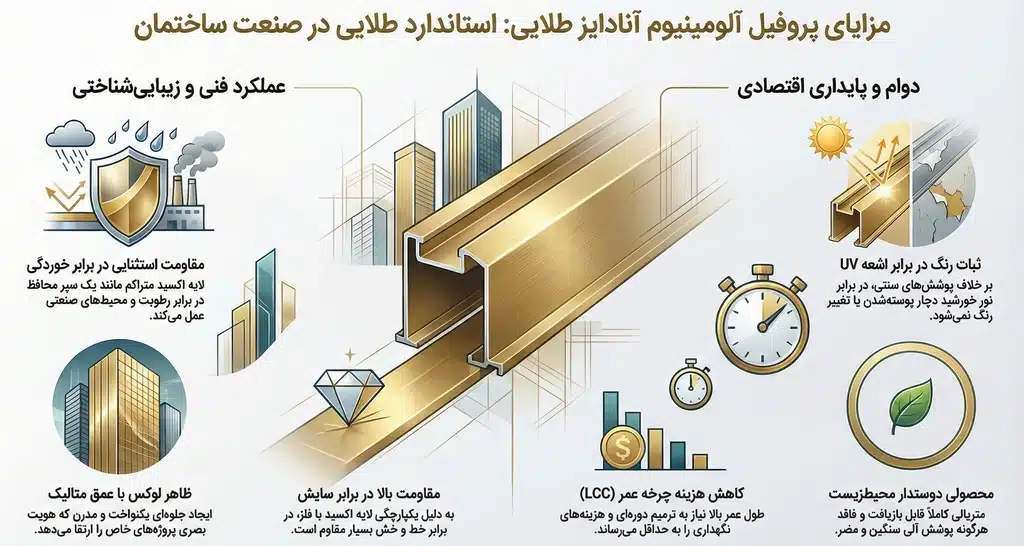 مزایای پروفیل آلومینیوم آنادایز طلایی